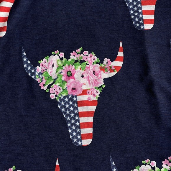 American Curvy Blouse Womens Plus Size 1X Blue Floral Striped Bullhead Flowy - Picture 3 of 9